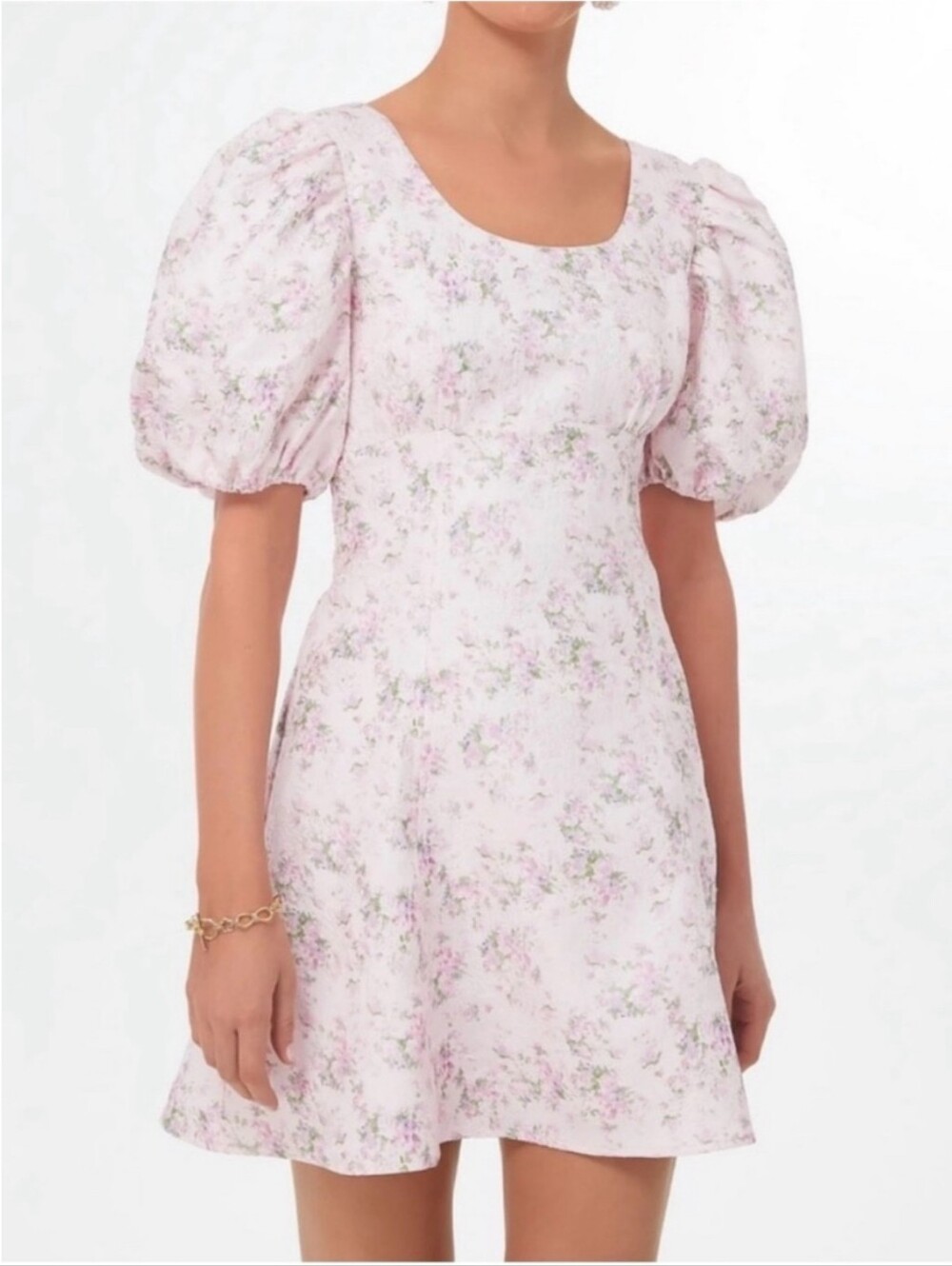 Tuckernuck Hyacinth House Jacquard Pink Floral Puff Sleeve Dress Size Small